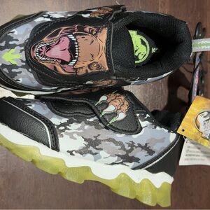 Dinosaur Themed Kids Sneakers with Black and Green Accents